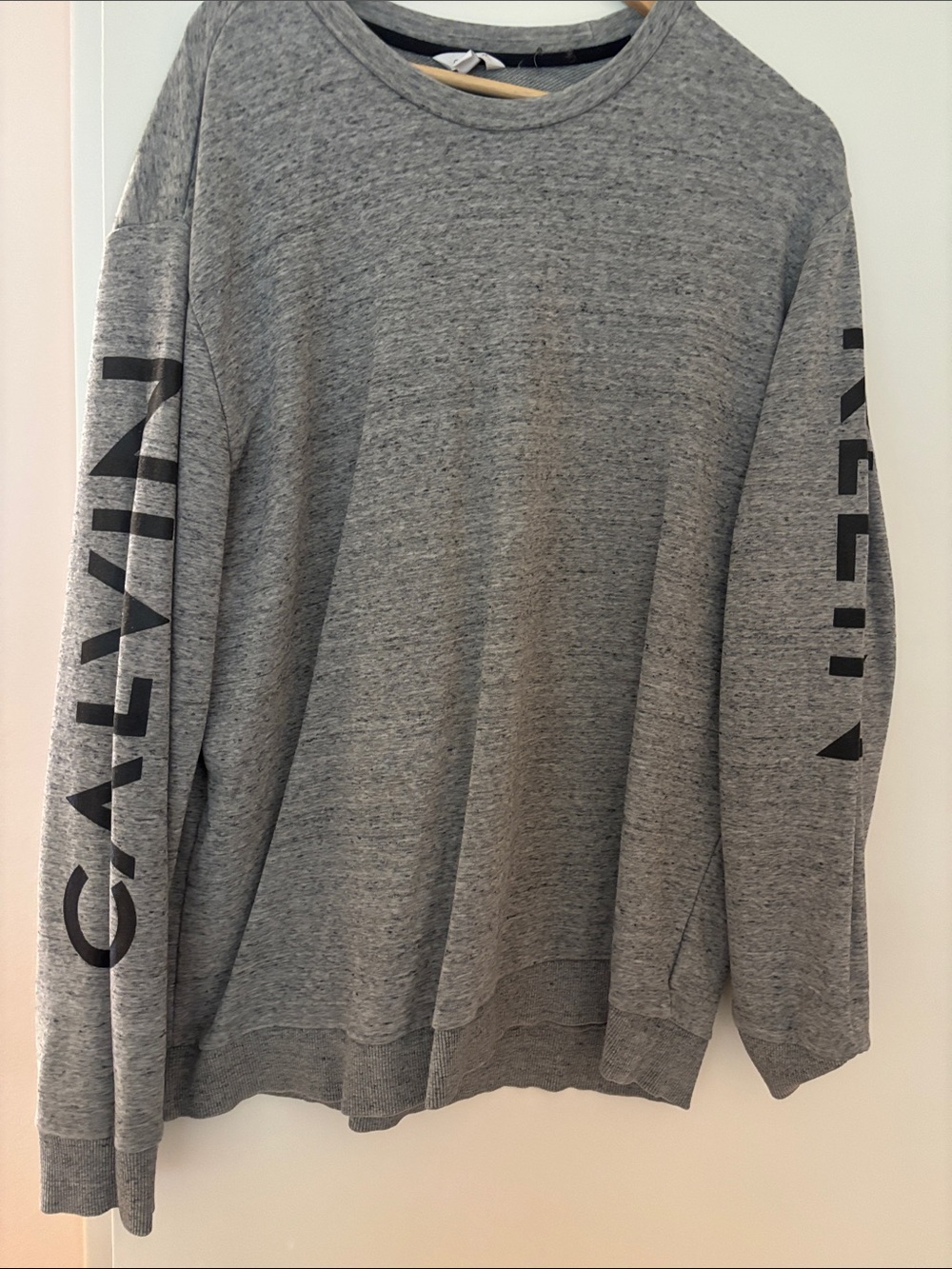 Calvin Klein Heather Gray Crewneck Sweatshirt with Sleeve Logo